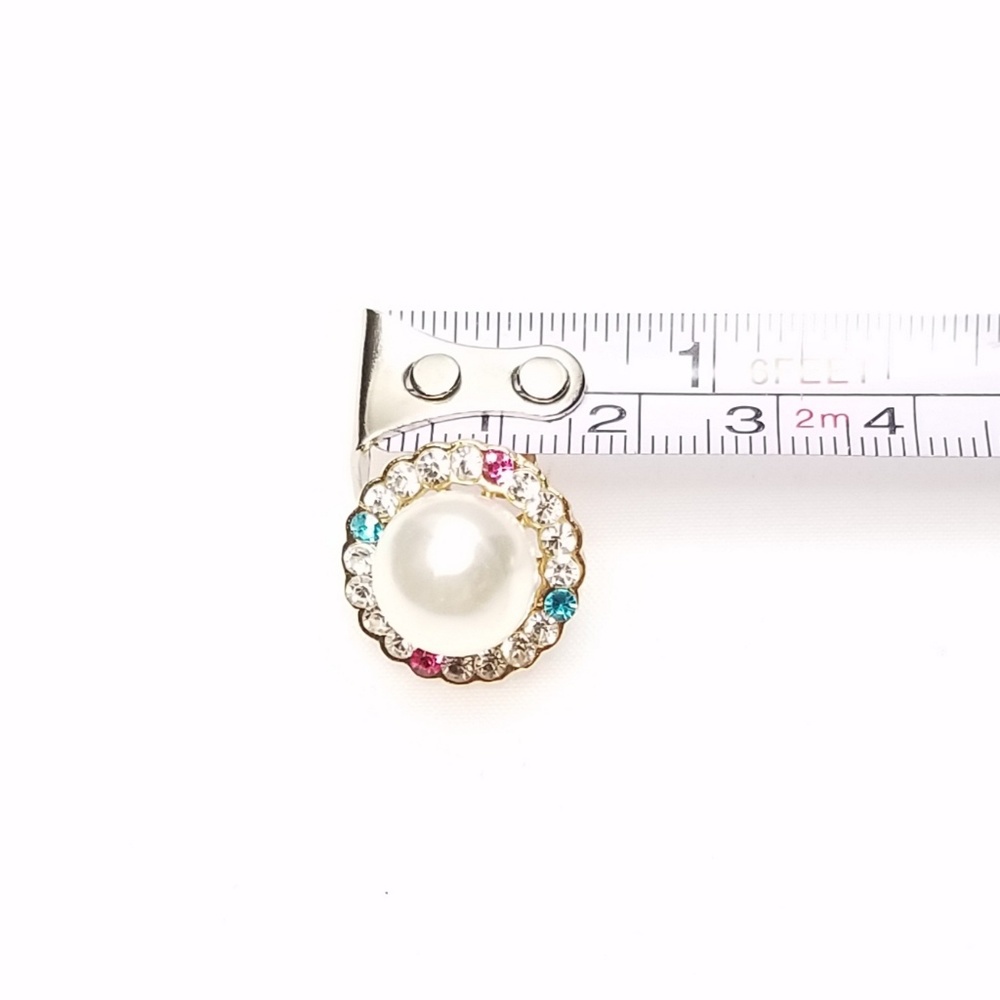 Vintage Pearl Button With Rhinestone Rim Earrings - Picture 7 of 7